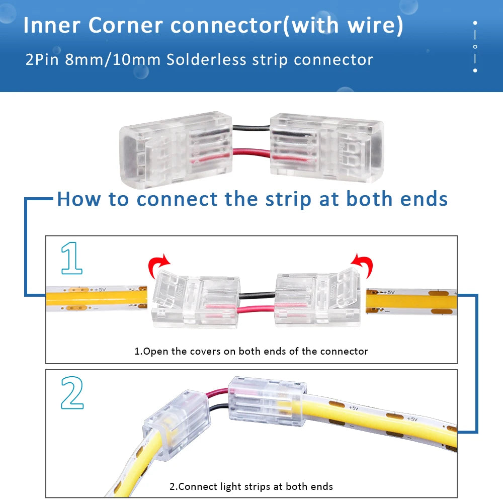 connecteurs led rubans flexibles transparents clips broches 12v 24v certifiés ul rohs