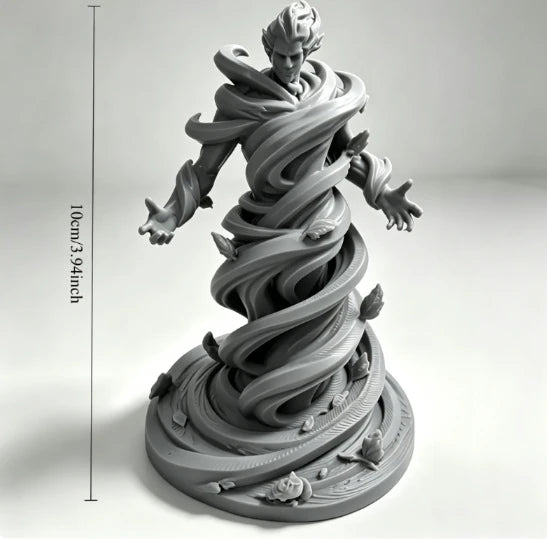 statue spirale vent fantôme noir blanc argenté artisanal main sculpté détails floraux base fantaisie