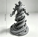 statue spirale vent fantôme noir blanc argenté artisanal main sculpté détails floraux base fantaisie
