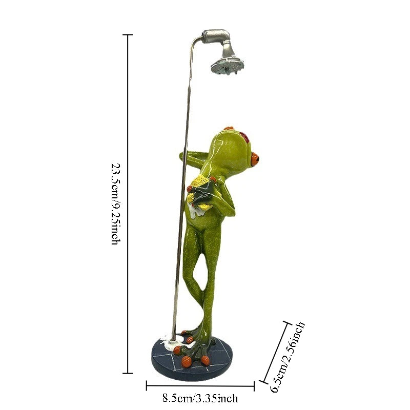 statue grenouille verte douching figurine résine décorative humoristique salle bains