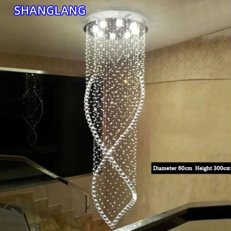 suspension lumineuse moderne cristal transparentes diamètre 55cm hauteur 180cm led warm cold white