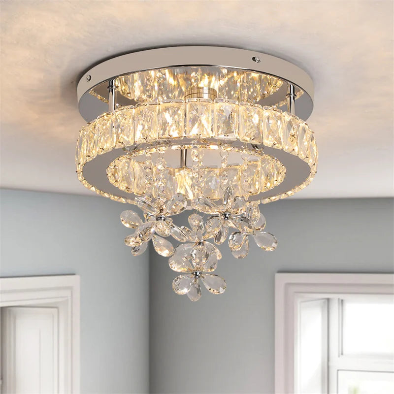 lampe moderne cristal transparent argenté télécommande suspension décoration intérieure led