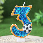 bougies numéraires pailletées thème football anniversaire bleu doré blanc