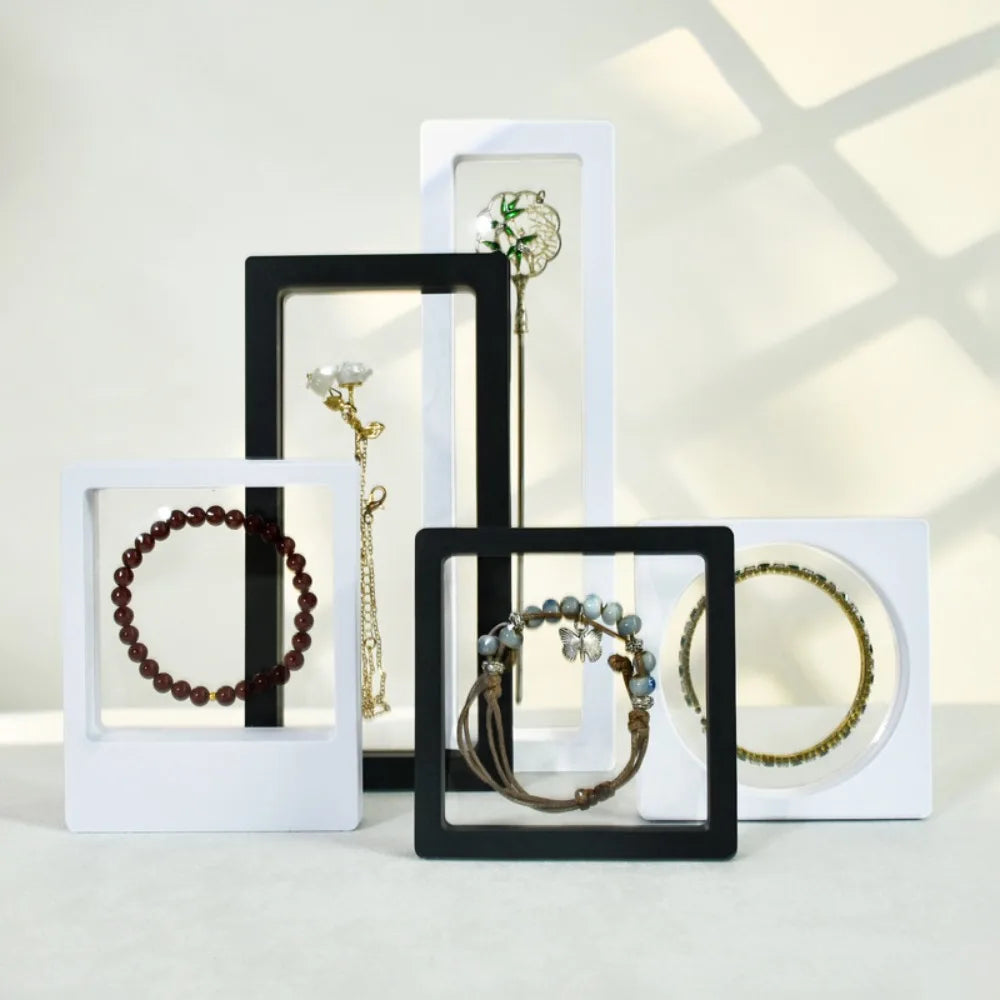 boîte présentation bijoux noir blanc contemporaine mat clips grille tailles différentes