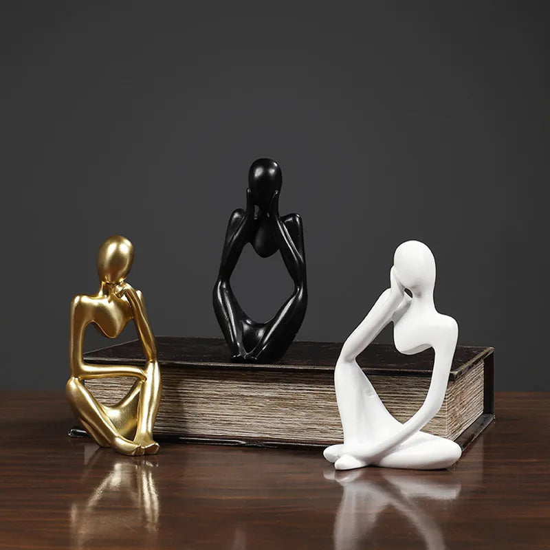 décoration intérieure moderne abstraite résine thinker statues noir doré argenté vases boisclair artworks