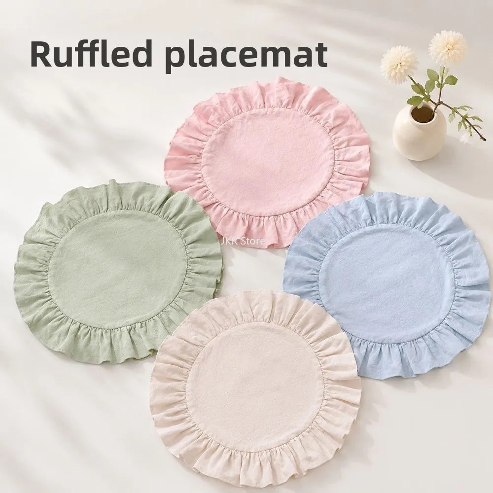 placemats ruchés vert clair rose bleu clair beige élégants table restaurant mariage 30cm 38cm