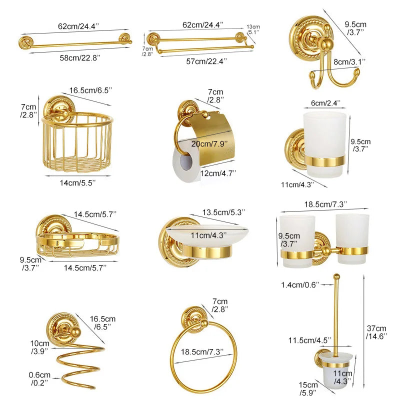 accessoires salle bain dorés élégants chrome classiques vintage fixations vis porte serviettes savon papier