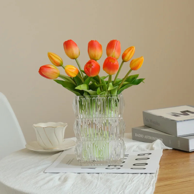 bouquet tulipes artificielles orange jaune blanc moderne décoration intérieure mariage anniversaire chambre salon