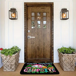 tapis sol moderne imprimé camping noir rose blanc vert bleu beige doréextérieur porte