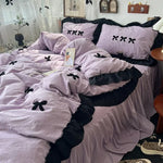 ensemble literie housse couverture taies nœuds noirs volants blancs filles doux