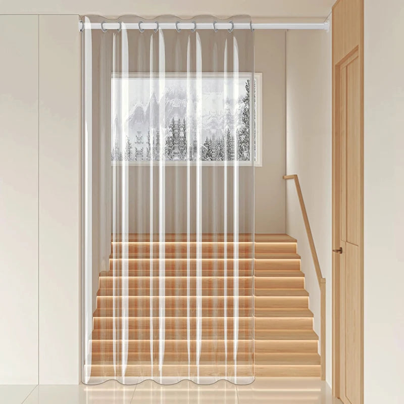 rideau transparent rayures verticales moderne pvc porte lavable machine anneau métallique