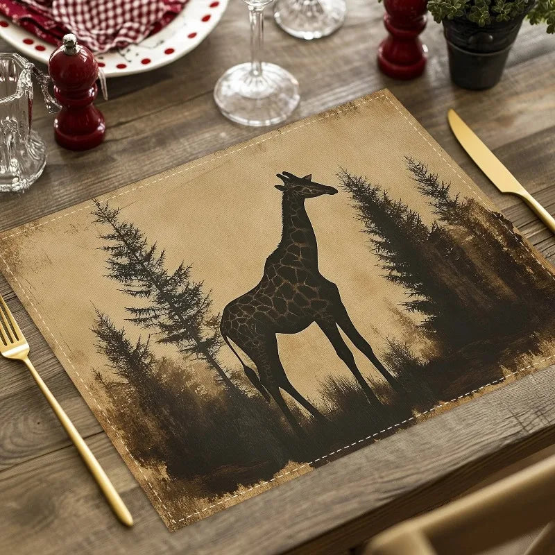 serviettes table silhouettes animales lin vintage beige marron clair naturel adhésif