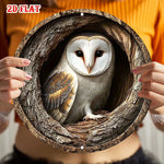 décoration murale plaque métal 3d hibou texture bois blanc marron rustic forêt chambre