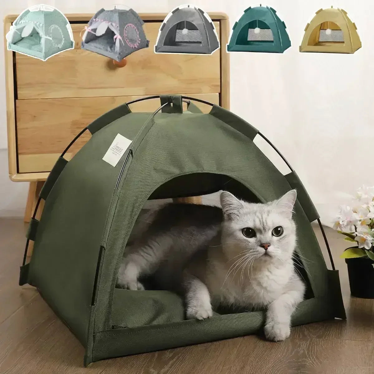 tente chat maison tissu oxford respirant coussin peluche crochets métalliques