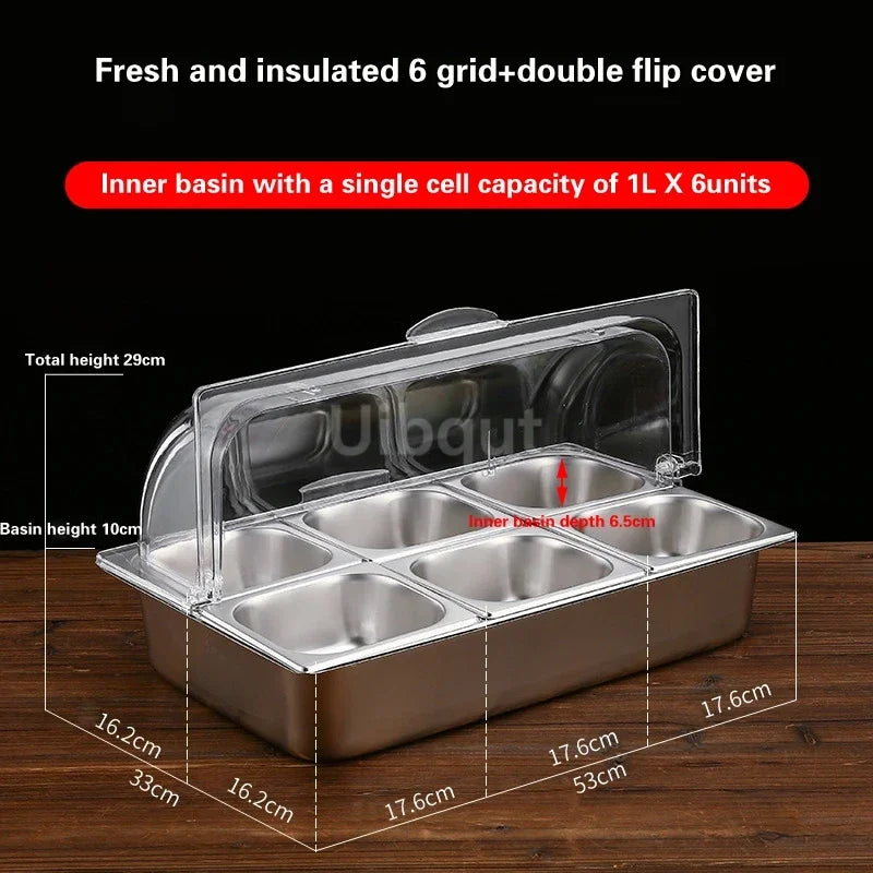 bac alimentaire acier inoxydable couvercle transparent poignée buffet cuisine moderne