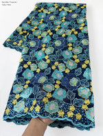 tissu dentelle brodée fleurs sequins bleu marine turquoise violet rose blanc mariage écologique