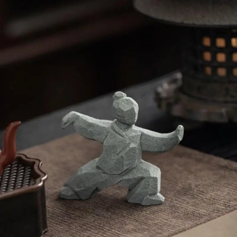 figurine tai chi métal gris clair asiatique minimaliste zen ornement maison