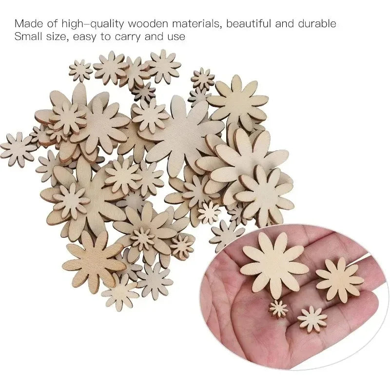 fleurs bois naturel décoratives artisanal sans peinture set 100 pièces différentes tailles