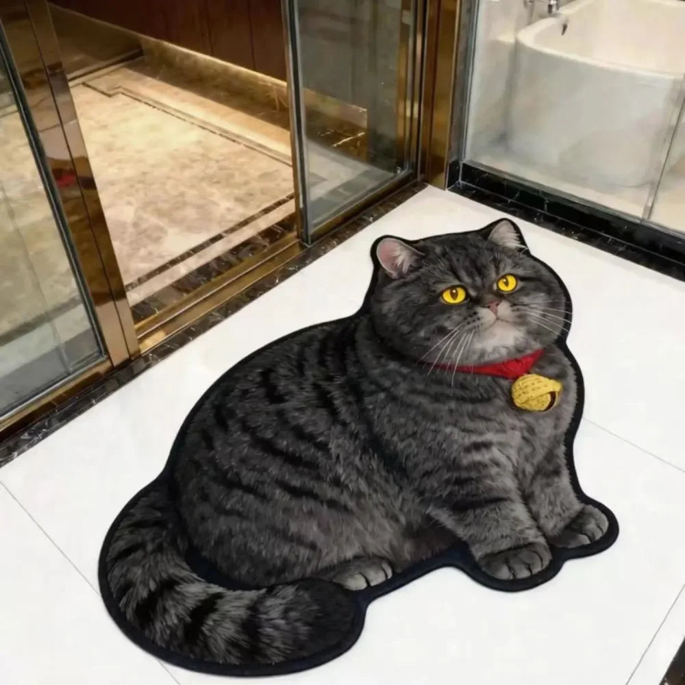 tapis chat motif gris beige orange noir absorbant rapide doux antidérapant polyester maison