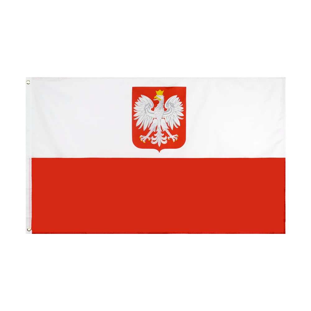 drapeau polonais aigle stylisé polska blanc rouge polyester dimensions 120x180cm 90x150cm decoration murale classique
