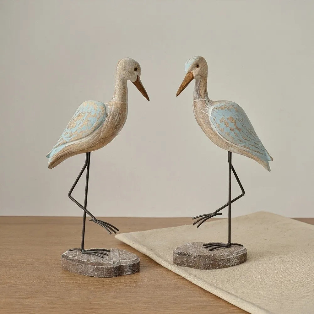 statue oiseau marin bleu clair bois vieilli rustique décoration intérieure ornement unique chambre