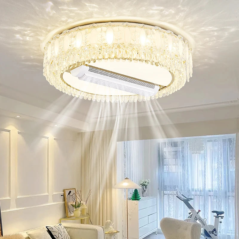 plafonnier led blanc doré cristaux floraux élégant télécommande contemporain lumière salon chambre