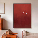 tableau decoratif toile rouge fond blanc oiseaux vol texturé abstrait minimaliste sans cadre various