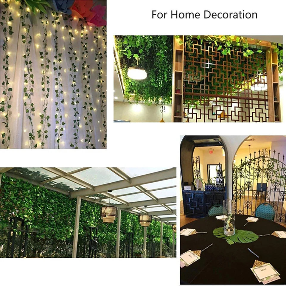 guirlande lumineuse feuilles vertes lierre artificiel led blanc chaud mariage festif chambre decoration