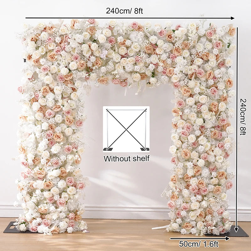 arche décorative mariage fleurs artificielles blanc rose clips chaînes extérieur classique événement anniversaire