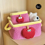 boîtes rangement pliables polyesters respectueuses environnement rose jaune vert rayures horizontales peluche douce poignées