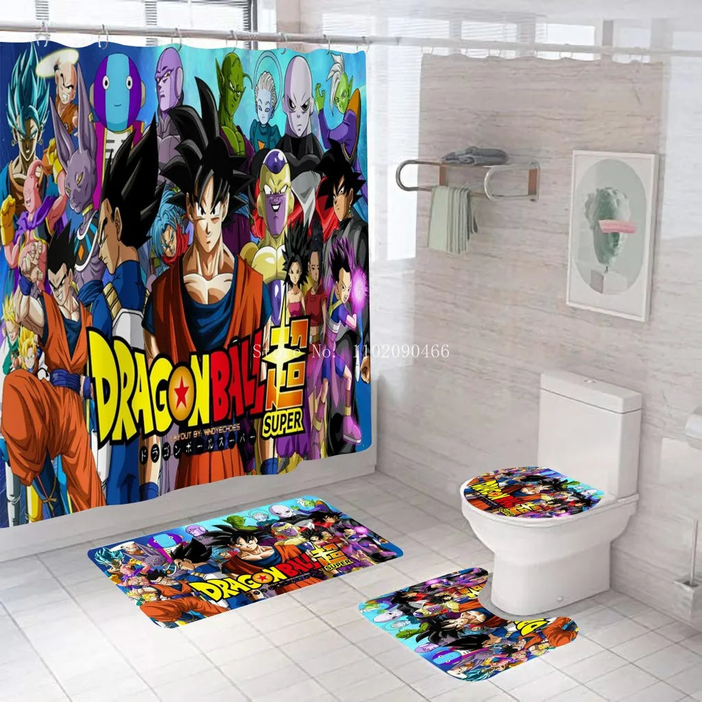 rideau douche tapis bain dragon ball personnages mangas moderne multicolore polyester