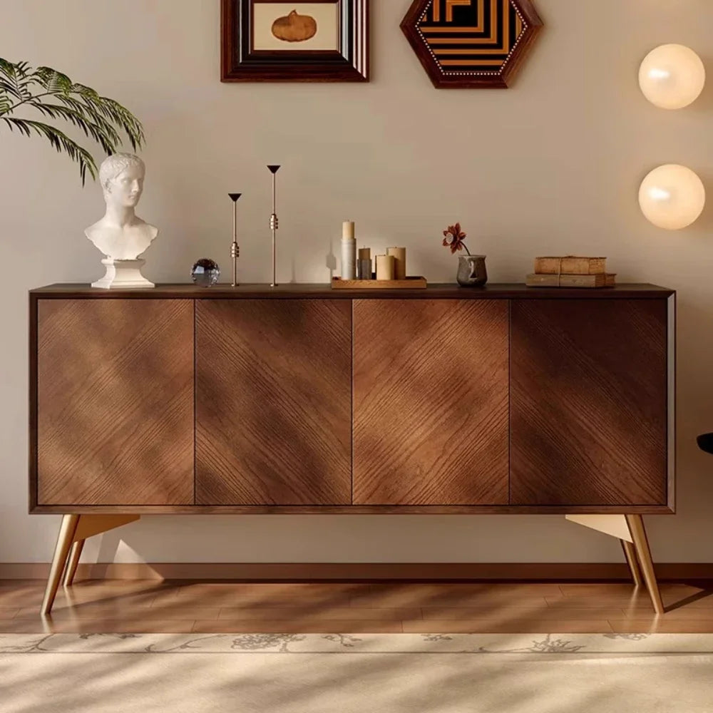 meuble rangement marron rayures diagonales moderne 80cm hauteur pieds bois salon chambre