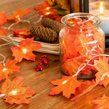 guirlande lumineuse feuilles érable 10 20 40 led usb batterie decoration automate festive exterieure