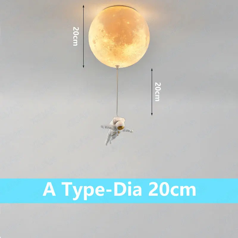 suspension lumineuse moderne astronautes lune blanc doré acrylique métal toucher interrupteur led 18cm 20cm