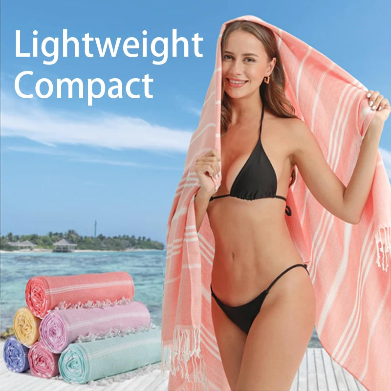 serviette plage coton rayée bleu clair rose vert moderne rapide absorption machine