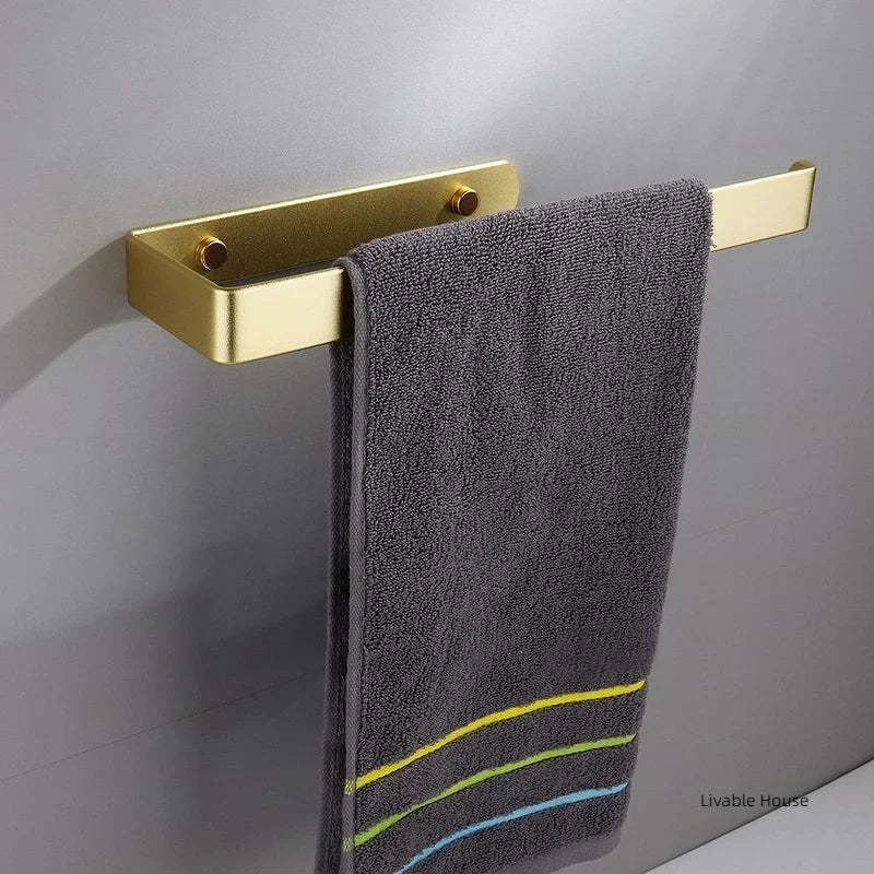 porte serviettes mural doré lisse moderne adhésif vis bouchons adhésifs