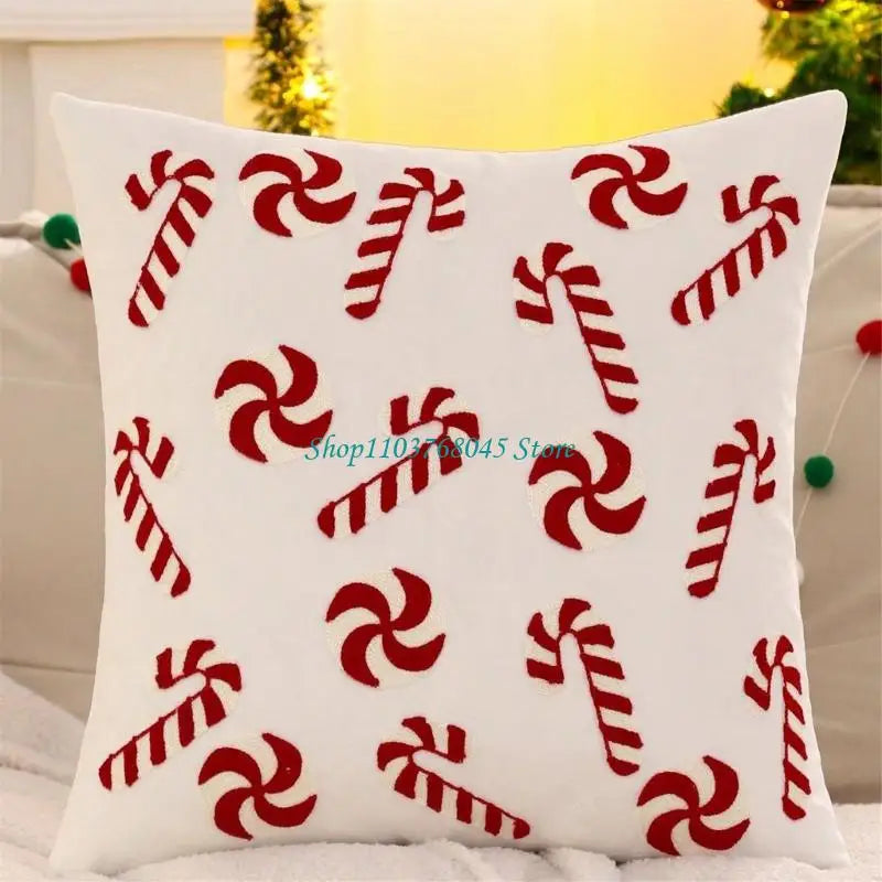 taies d'oreiller patchwork noël motifs neige pailletés cannes sucre rouge blanc vert doré festive