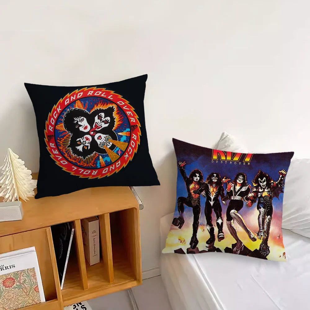 taie d'oreiller motif kiss rock noir imprimé polyester coton décoratif coussin siège salon voiture