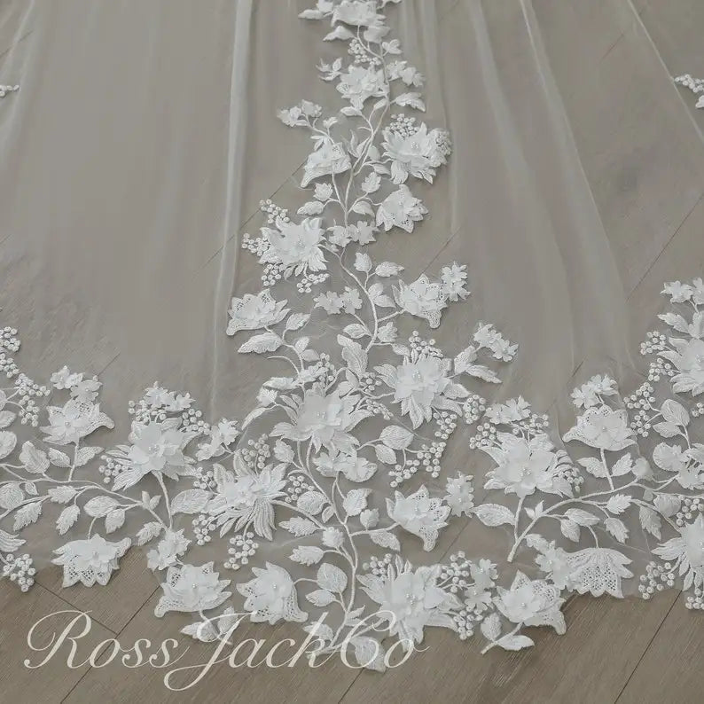 voile mariée blanc broderie florale transparente classique monocouche dentelle polyester erotique