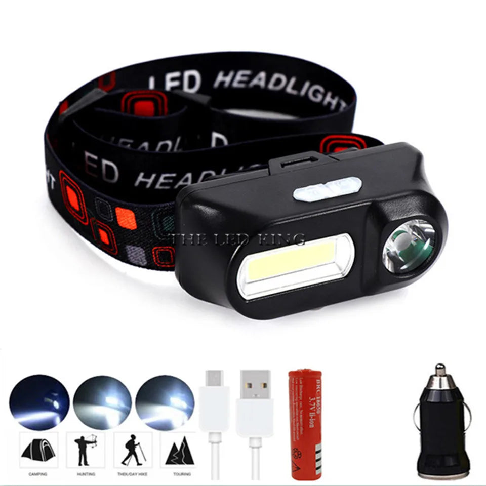 lampe frontale led 1800lm 2000lm modes 18650 batterie noir orange gris clips modernes camping