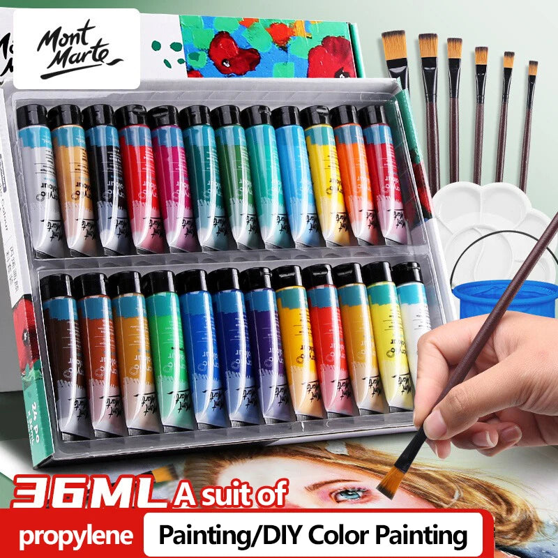 Peinture acrylique kit 24 couleurs palette pinceaux medium auto apprentissage pratique