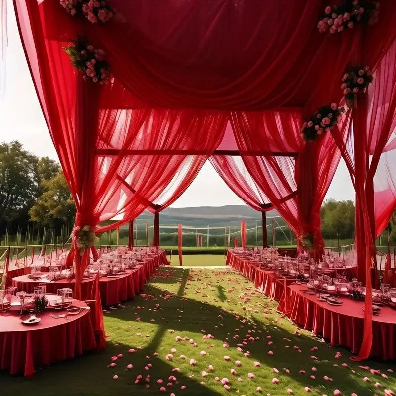 tissu mousseline soie rouleau 50mètres transparent rouge profond blanc décoration mariage