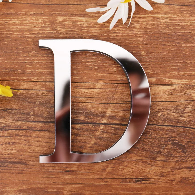 lettre acrylique miroir argentée autocollante décoration murale alphabet moderne fête mariage maison diy