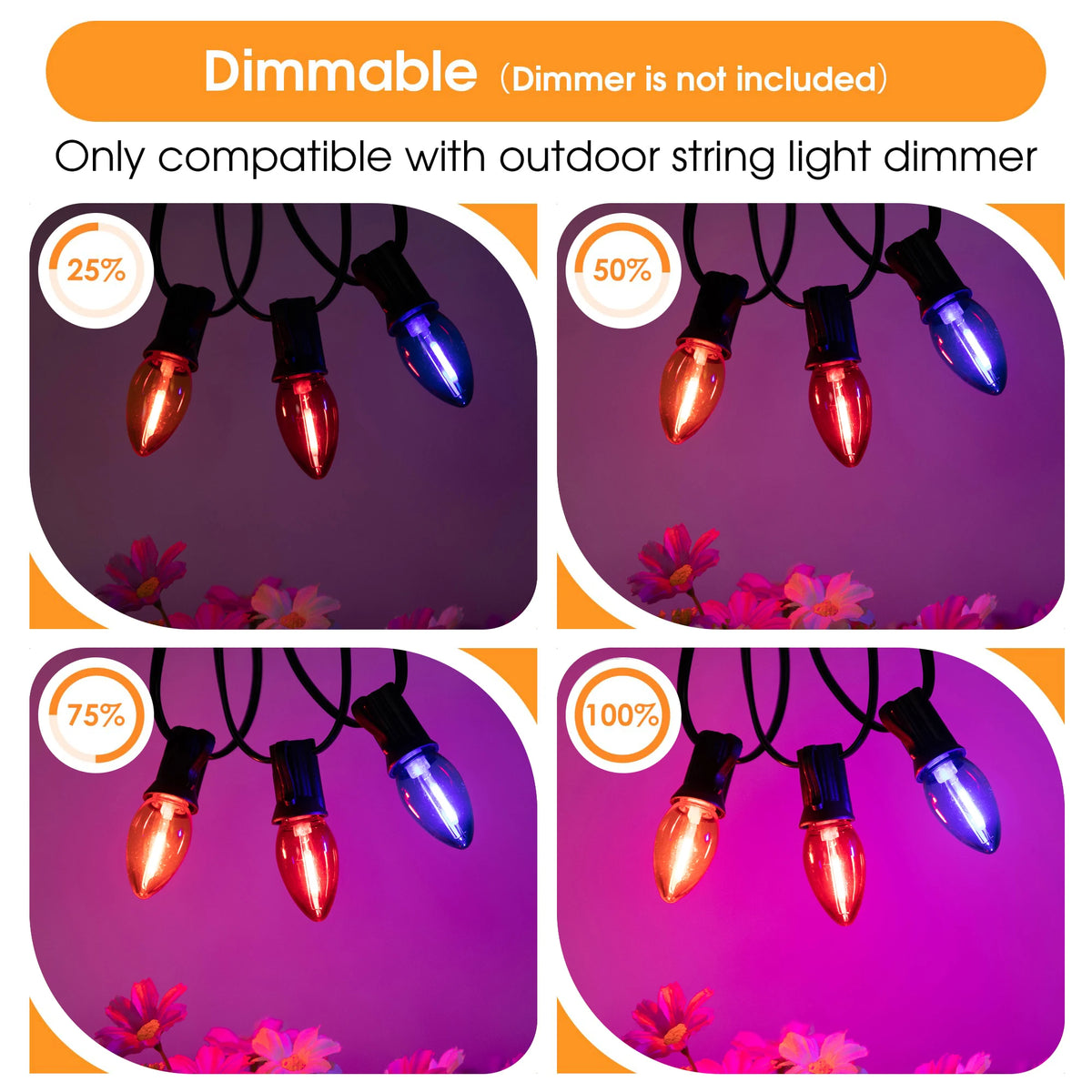 guirlande led c7 multicolore transparente moderne 25ft 65ft extérieure clips adaptable patio jardin