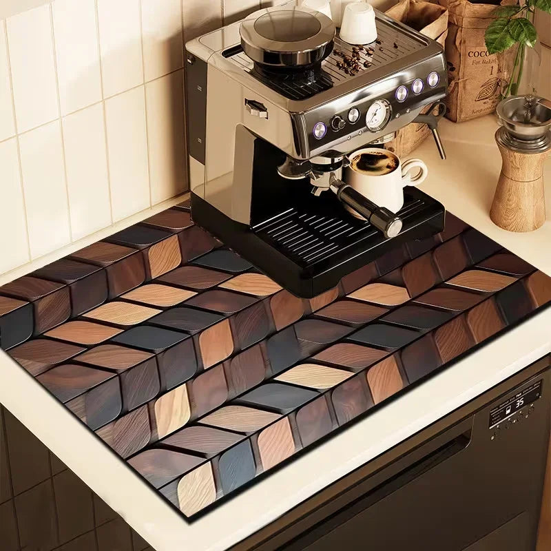 tapis cuisine anti dérapant absorbant rapide effet bois vintage moderne geometrique