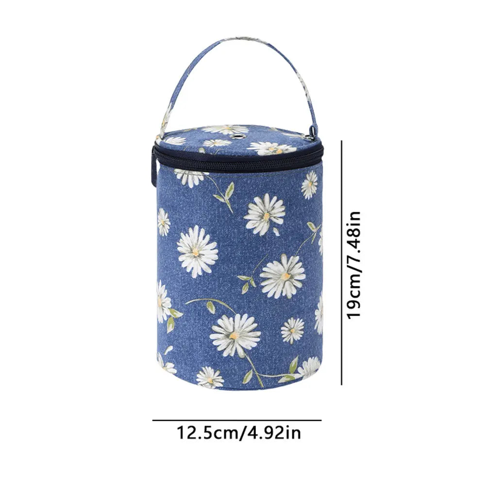 Sac rangement laine moderne noir rouge fleurs poignée amovible crochet pelotes mesures pratique
