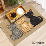 tapis antidérapant imperméable dessin animé chats couleurs variées toile jute cartoon assiettes alimentation chats