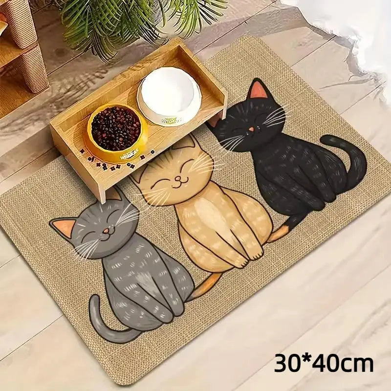 tapis antidérapant imperméable dessin animé chats couleurs variées toile jute cartoon assiettes alimentation chats