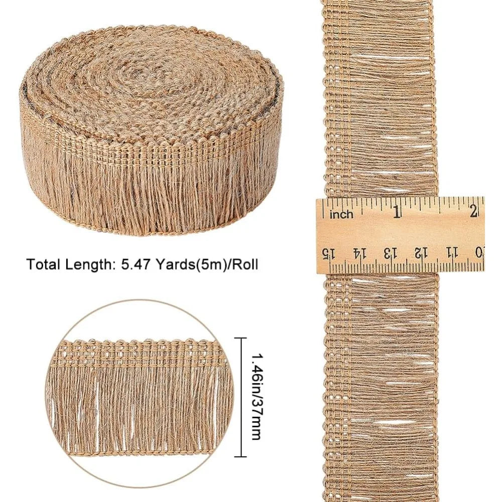 ruban jute naturel franges bohème rustique 5mètres 1.46pouces artisanal decoration interieur