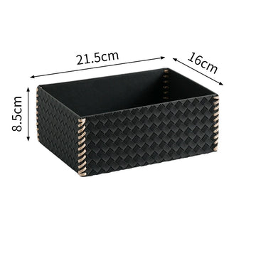 boîtes rangement cuir marron noir minimaliste moderne poignées tissage losanges decoration intérieure cosmétiques